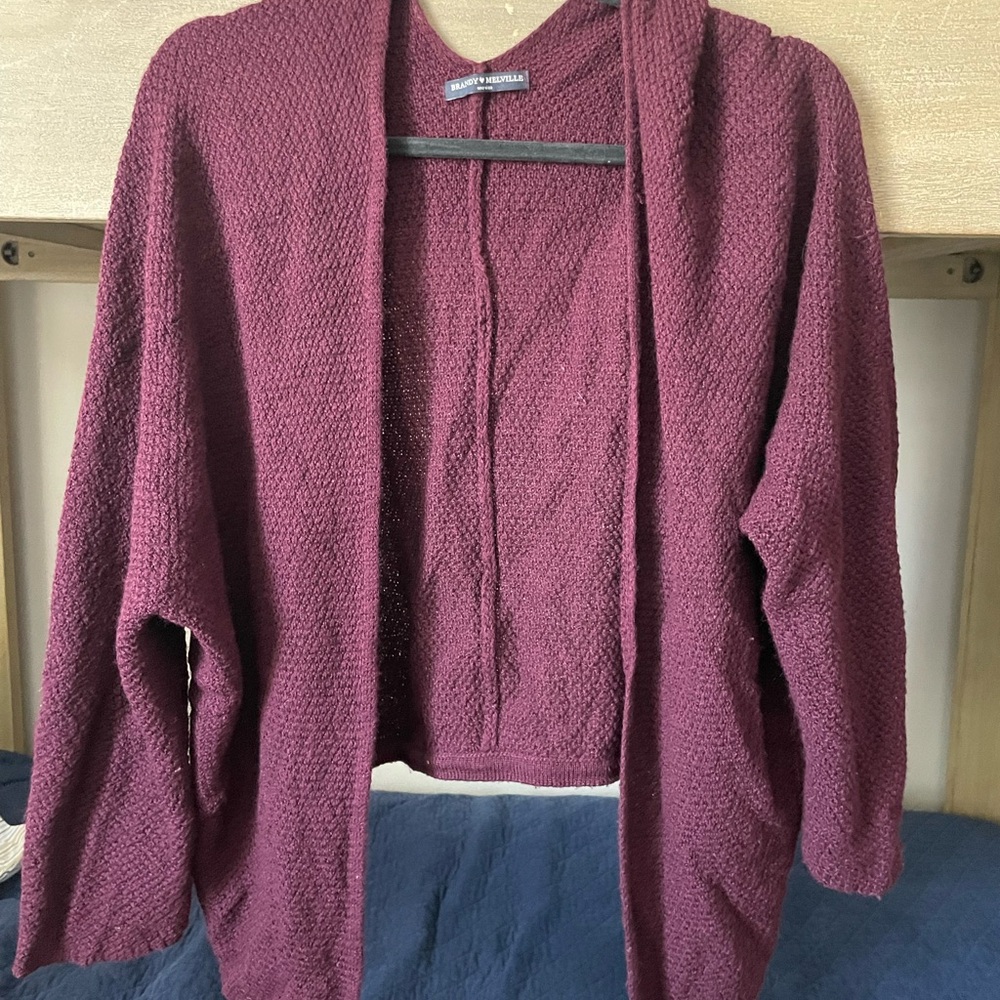 Brandy Melville Red Cardigan Sweater with Ribbed Cuffs